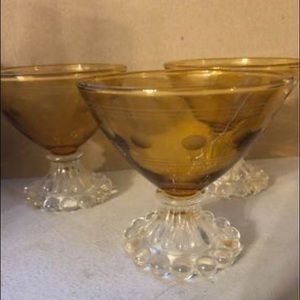 3 Vintage Anchor Hocking Boopie Amber Crystal Glass Sherbet Dessert Dishes Cups